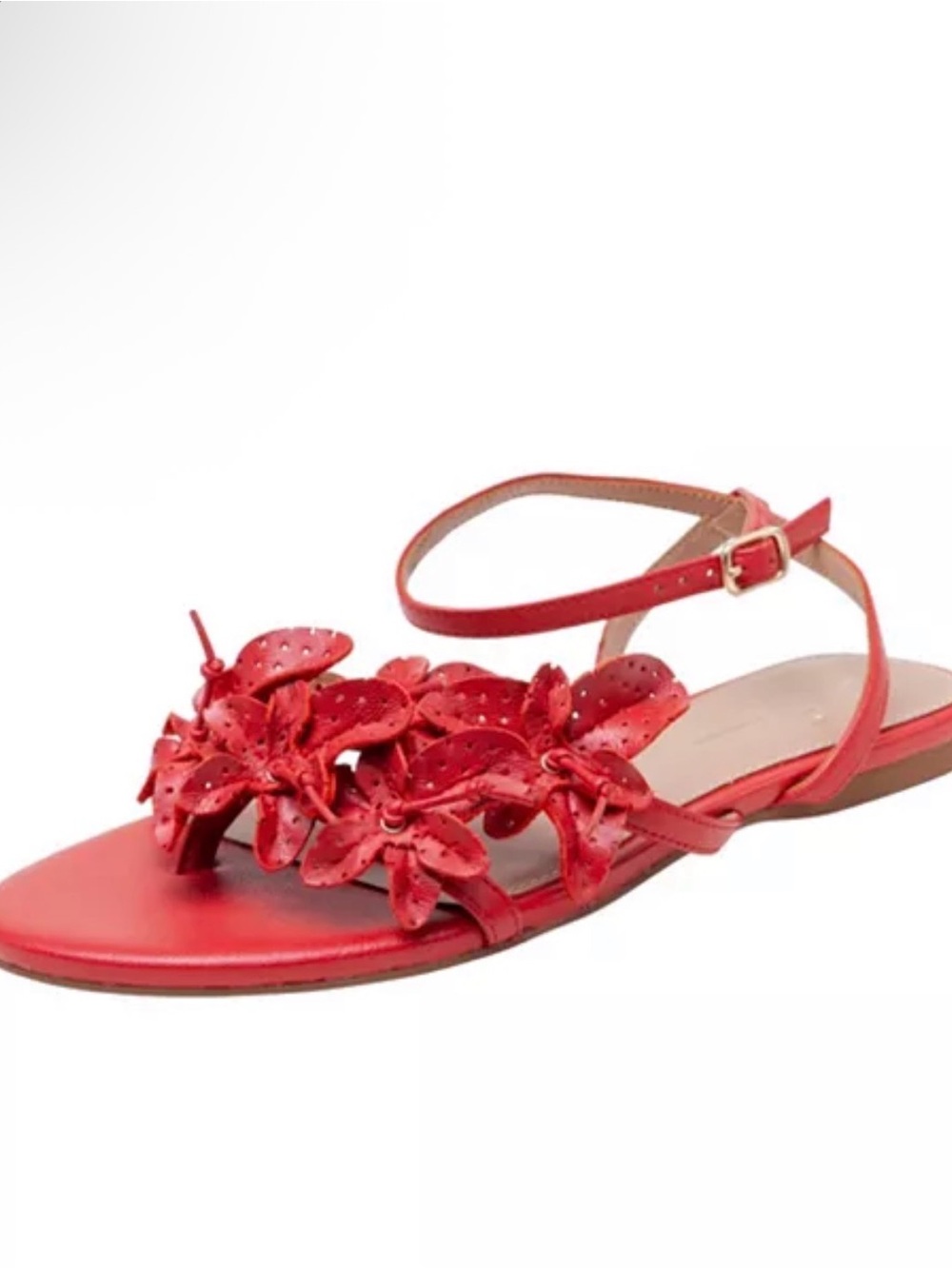 New in Box Linea Paulo Red Flower Embellished Strappy Flat Leather Sandals 7.5